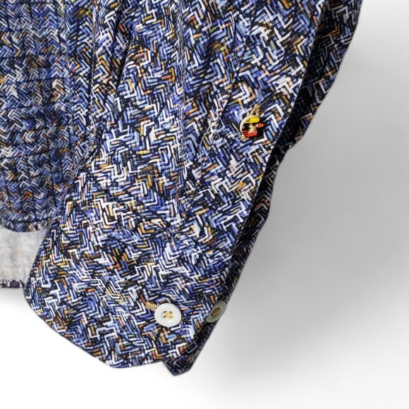 Luchiano Visconti Mens Black Wavy Geo Pattern Long Sleeve Button Down Shirt L - Picture 7 of 13